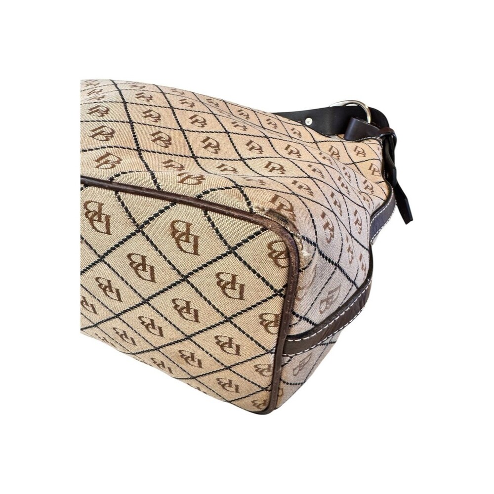 DOONEY & BOURKE Vintage Y2K Monogram Canvas Hobo Shoulder Brown Tan Leather Trim - Picture 5 of 8